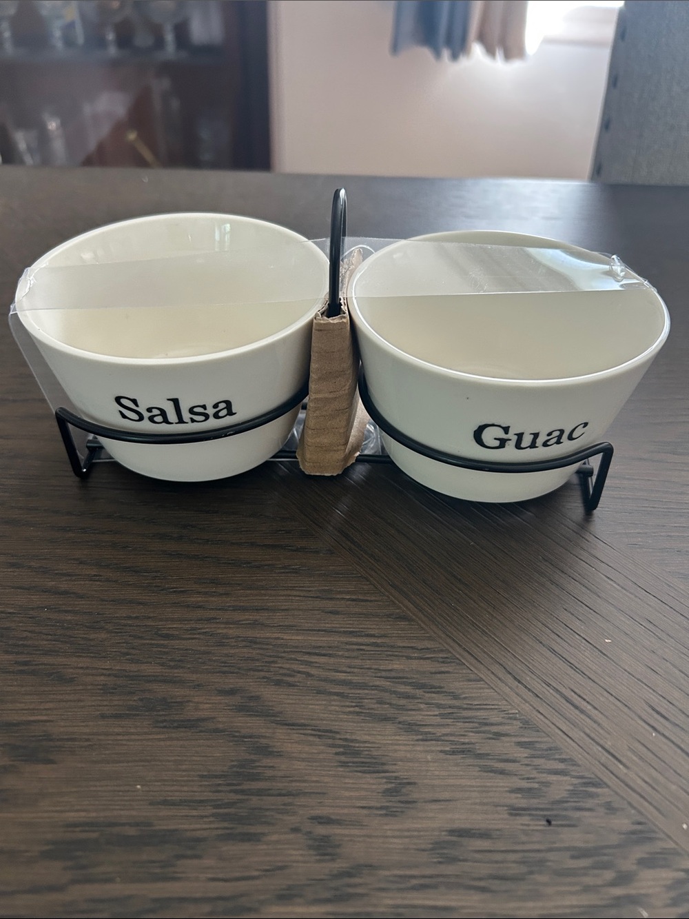 Salsa & Guac Ceramic Dip Bowls with Metal Stand